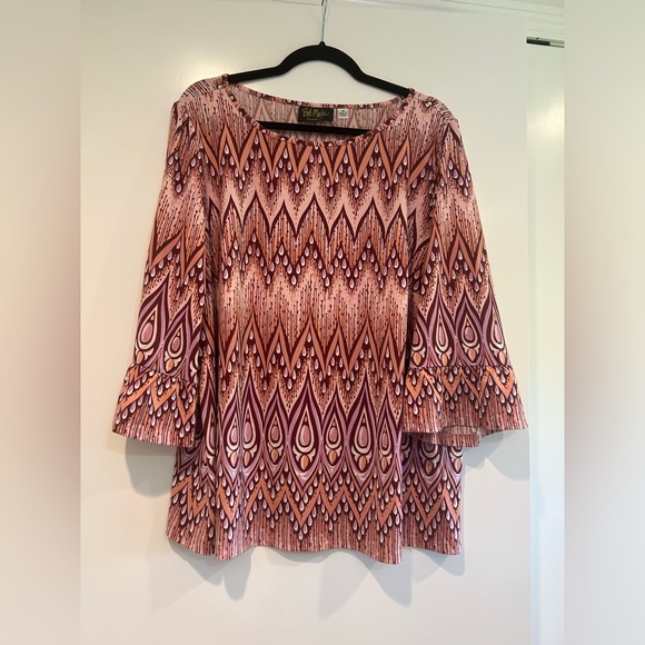 Bob Mackie Wearable Art Shirt Top Women Size 1X QVC Flare Sleeve Boho Blouse - Picture 2 of 11